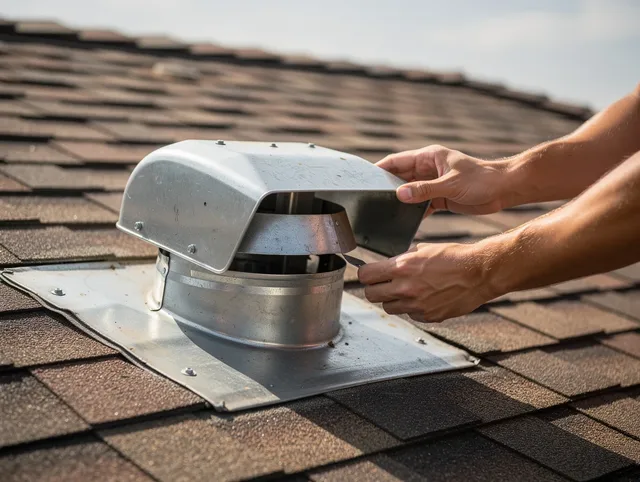 Hilton Head Island Dryer Vent Cleaning certified technician safely cleaning a roof-mounted dryer vent in Hilton Head Island