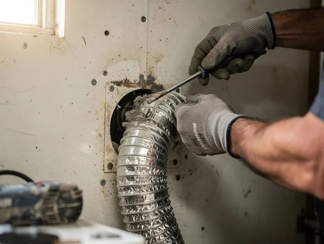 Hilton Head Island Dryer Vent Cleaning technician performing precise dryer vent hose installation in Hilton Head Island